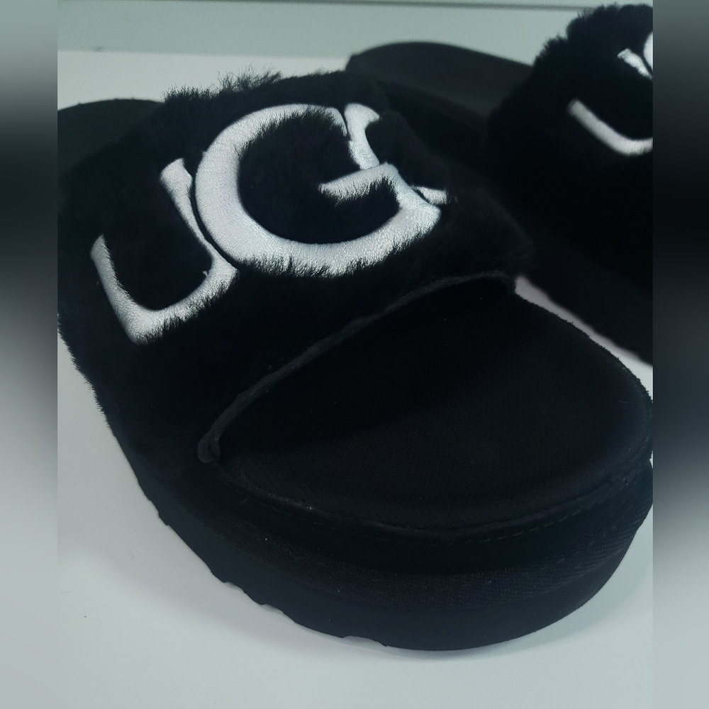 UGG Laton Fur Suede Slide Sandal Black Comfy slippers Women's 9 - Picture 3 of 6